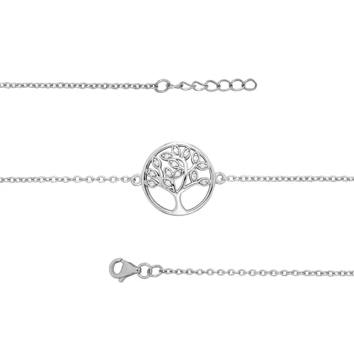 Silver Ladies' Cz Tree of Life Bracelet 2.3g
